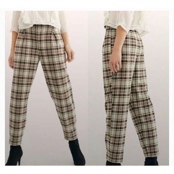 Free People Brecan Plaid Tapered Stretch Trousers Size S - Picture 1 of 10